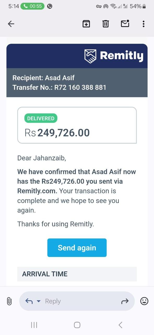 Money transfer success proof